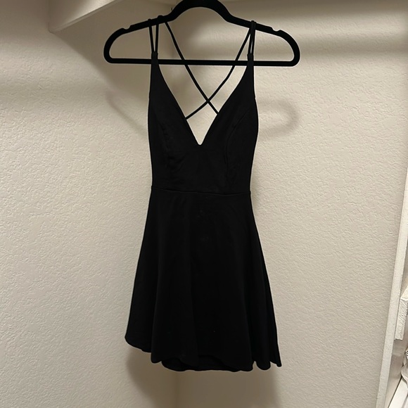 Black Lulus Skater Dress with Open Back - Picture 1 of 3